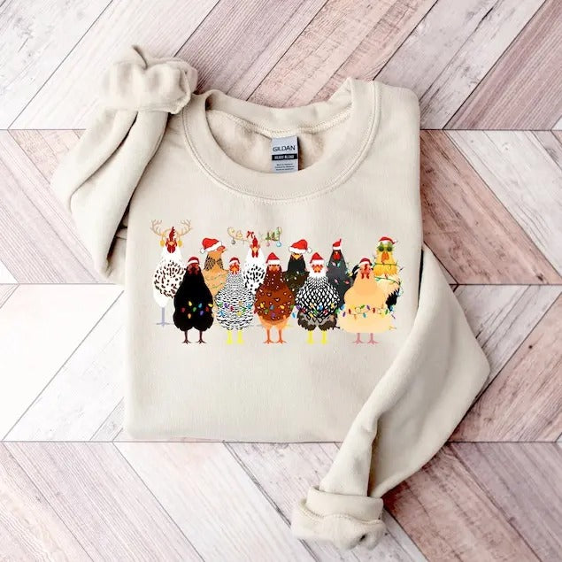 Сute Christmas Chickens Sweatshirt, Christmas Farm Animals Sweatshirt, Womens Christmas Chicken Sweatshirt,Christmas Holiday Sweatshirt Gift  T-shirt, sweater and Hoodie