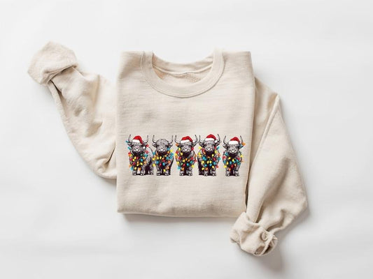 Сute Christmas Cows Sweatshirt, Christmas Heifer Sweater,Mooey Christmas Sweater,Funny Christmas Cow Shirt,Christmas Highland Cow Sweatshirt, Hoodie and Sweater; T-shirt Cotton Menswear