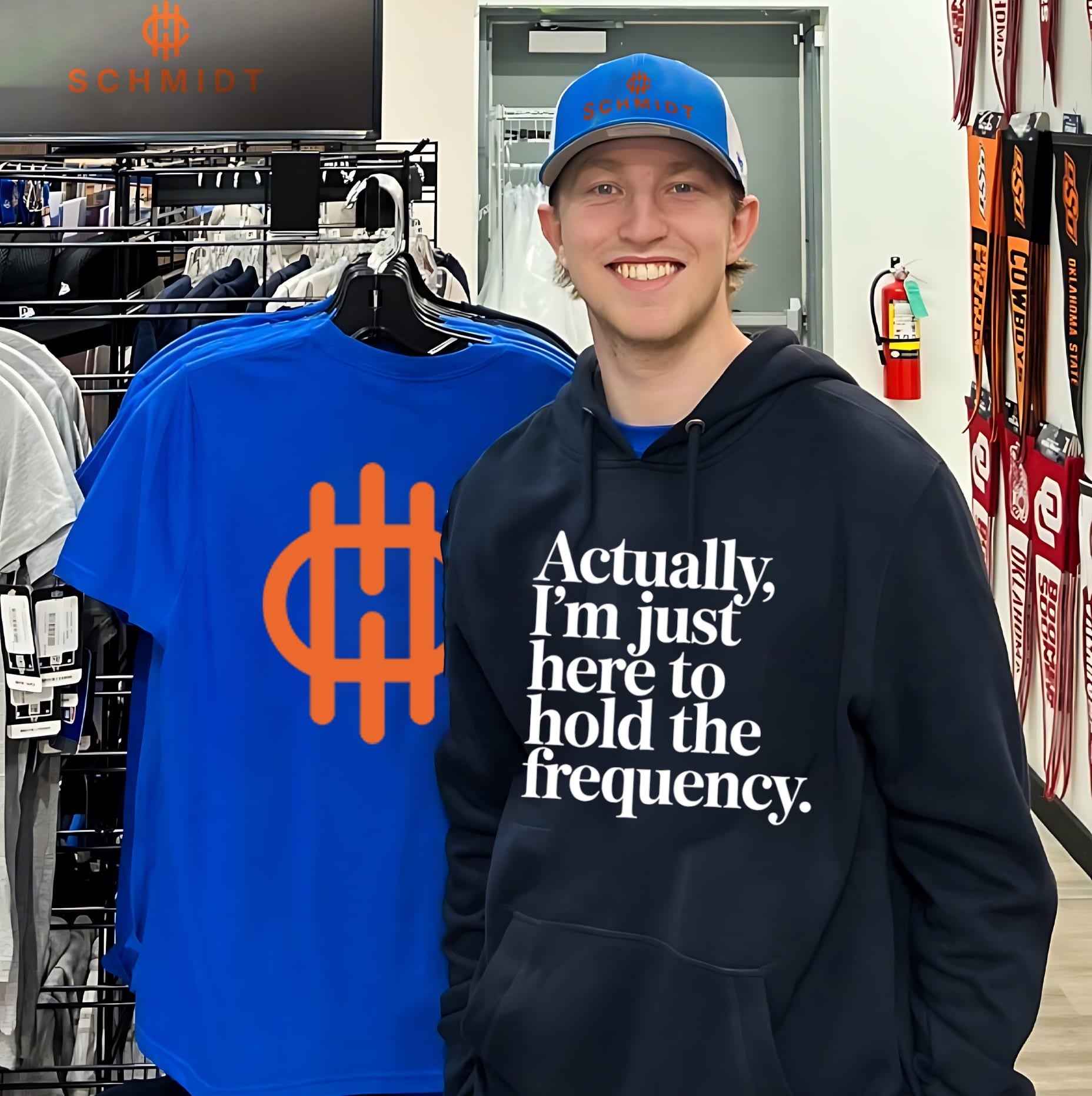 Actually I’m just here to hold the frequency simple text shirt