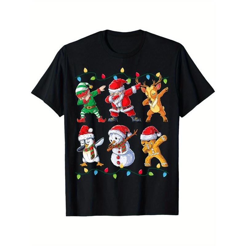 Dabbing Santa Elf Friends Christmas Xmas Dab T-Shirt for Men Women, Christmas Thanksgiving Birthday T-Shirt Gift for Men Women Dad Mom Friends, Soft Fabric Breathable Comfortable Short Sleeve Tees, 100% Cotton Made in USA