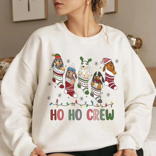Dachshund Christmas Sweatshirt - Ho Ho Crew Festive Dog Lovers Holiday Shirt - Dog mom Christmas - Christmas Dog Sweatshirt