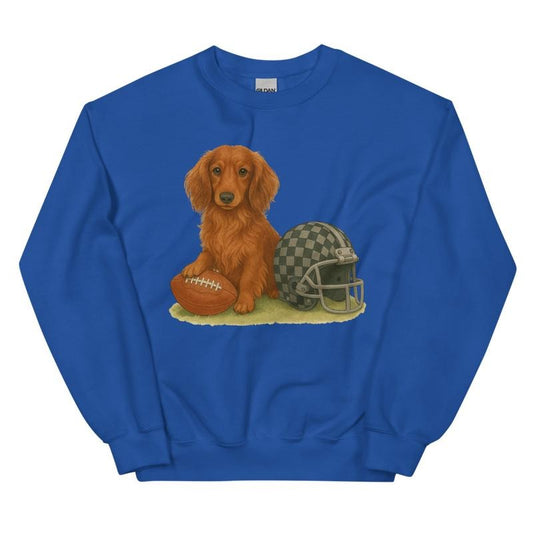 Dachshund Football Sweatshirt - Unisex Apparel Relaxed Fit Printed In The USA Clothing Womenswear Casual Comfort Cotton Top Athletic Boho Chic