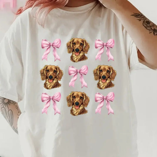 Dachshund Long Haired with bows Shirt ~ Unisex Apparel Relaxed Fit Printed In The USA Clothing Womenswear Casual Comfort Cotton Top Athletic Boho Chic