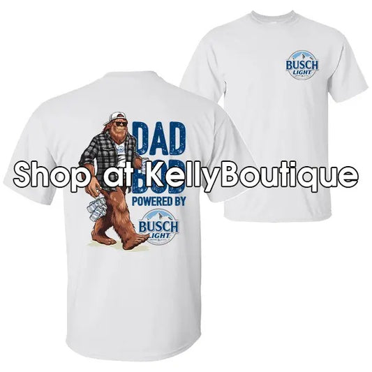 Dad Bod Powered by Busch Light  Funny Bigfoot Sasquatch Shirt, Gift for Husband from Wife, Father's Day Gift Unisex Classic Cotton T-shirt for Men