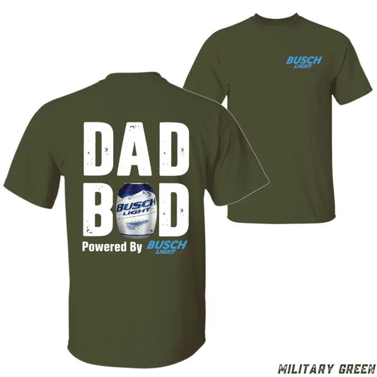 Dad Bod Powered by Busch Light T-Shirt - Unisex Casual Tee with Beer Can Design, 100% Cotton, Fun & Bold, Black (Not Specified) - Top, Menswear