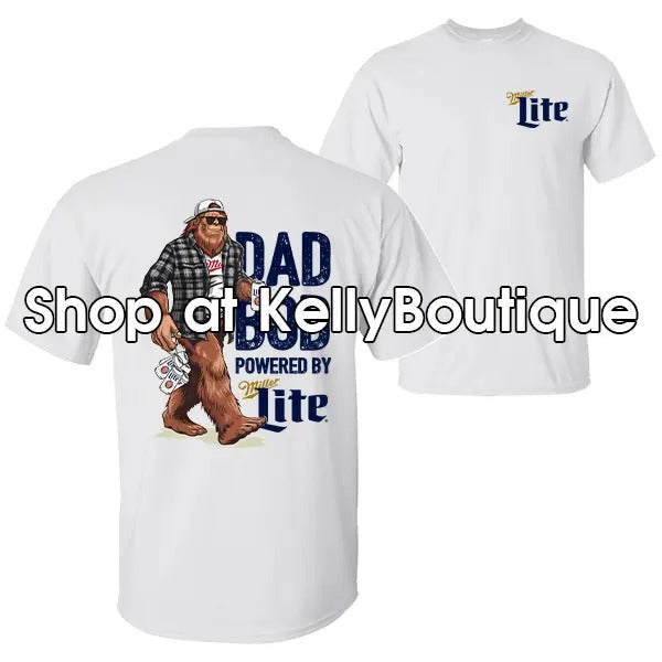 Dad Bod Powered by Miller Lite Funny Bigfoot Sasquatch Shirt, Gift for Husband from Wife, Father's Day Gift Unisex Classic Cotton T-shirt for Men