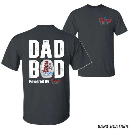Dad Bod T-shirt - Powered by Coors Light, Humorous Design for Beer Lovers and Dads, Perfect for Father's Day, Unisex Casual Tee