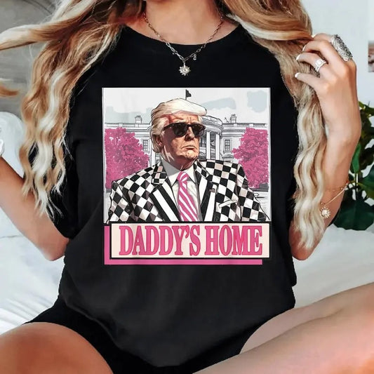 Daddys Home White House Pink Trump 2024 Vintage Graphic T-shirt, MAGA Supporter Election 2024 Graphic T-shirt, Donald Pink Preppy Edgy T-shirt 2024