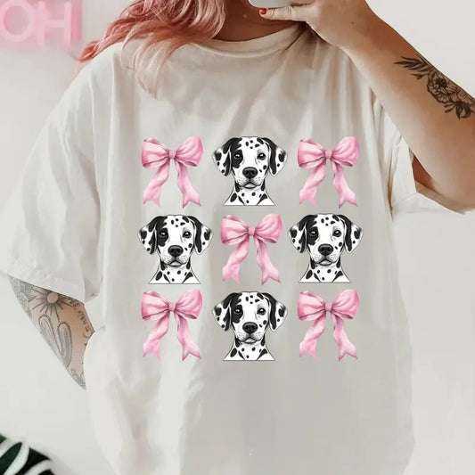 Dalmation and bows Shirt~ Unisex Apparel Relaxed Fit Printed In The USA Clothing Womenswear Casual Comfort Cotton Top Athletic Boho Chic