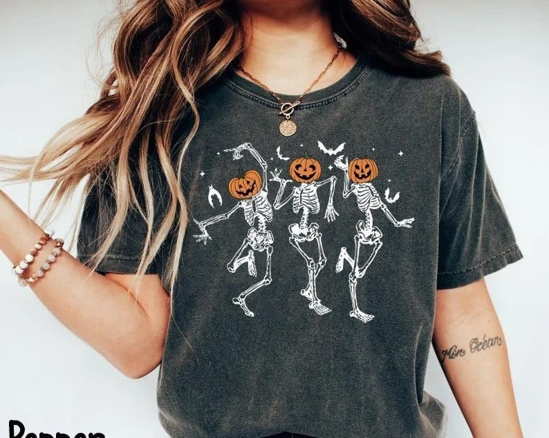 Dancing Skeleton Pumpkin, Retro Halloween Shirt, Spooky Season, Pumpkin