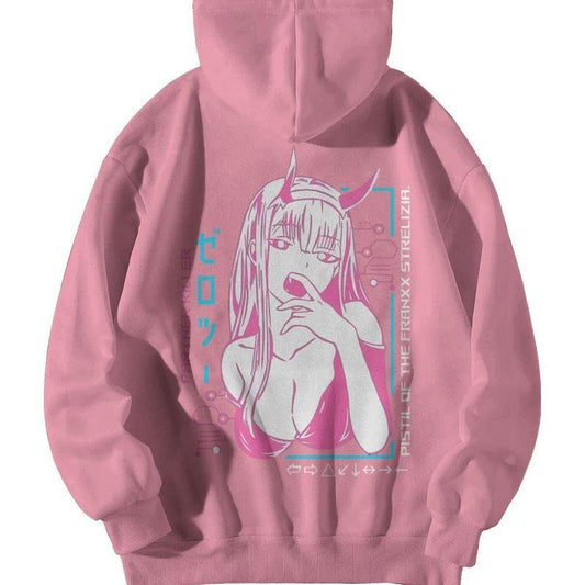Darling in The Franxx 002 Zero Two Unisex Hoodie, Japanese Anime 90s Graphic Hoodie, Ghibli Cartoon Shirts, Anime Lover Sweater, Trendy Anime Sweatshirt Tops Classic Menswear