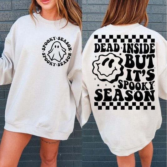 Dead Inside But Its Spooky Season Retro Halloween Sublimation Front And Back Spooky Season Trendy Halloween Shirt Design TK43GN