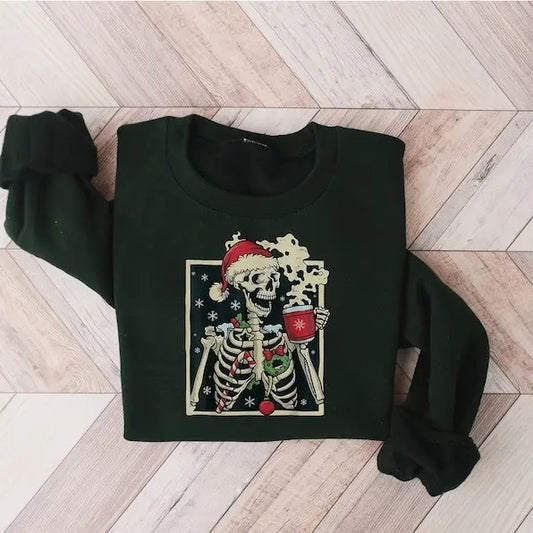 Dead Inside Skeleton Christmas Sweatshirt, Sarcastic Christmas Coffee Shirt Merry Christmas Shirt Coffee Lover Christmas Gift