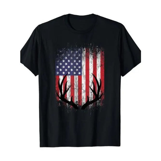 Deer Hunting American Flag Whitetail Buck Antlers Short Sleeve T-Shirt Made in USAstyle{n002}2