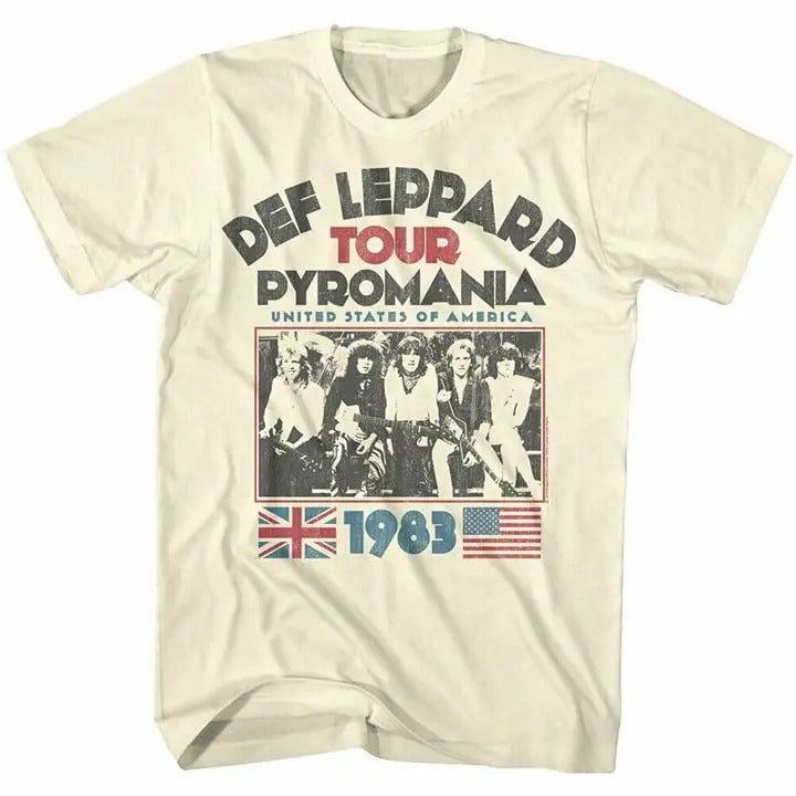 Def Leppard Pyromania Usa Tour 1983 Men's T-shirt Rock Band Concert Top Crewneck Cotton