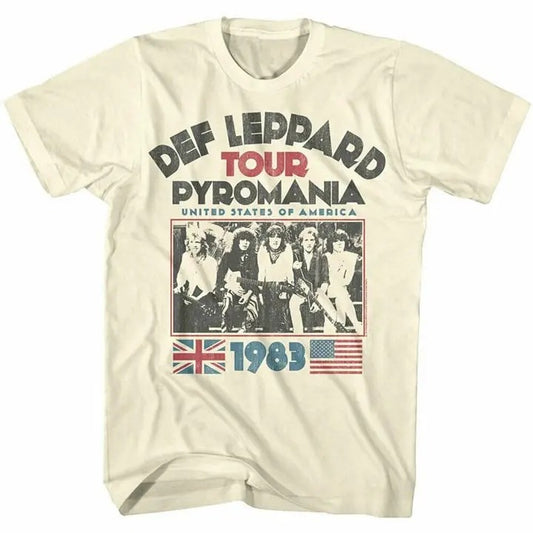 Def Leppard Pyromania Usa Tour 1983 Men's T-shirt Rock Band Concert Top Crewneck Cotton