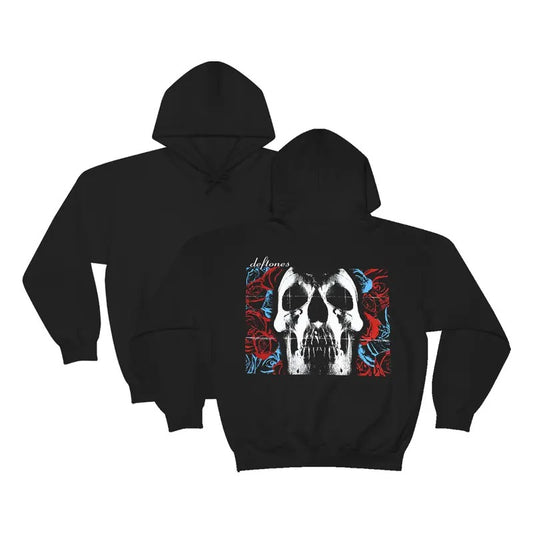 Deft0nes SKulls & Roses Back Hoodie, Y2K Album Cover Music Lover, Vintage Gothic Hoodie, Unisex Long Sleeve Pullover Hoodie