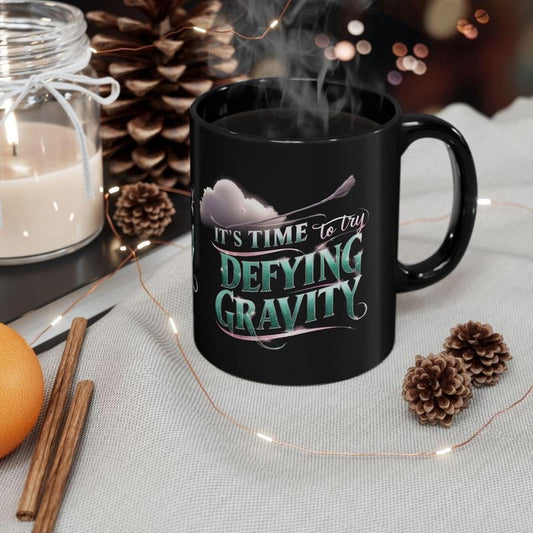 Defying Gravity Black Mug Wicked Musical Fan Coffee Gift Perfect for Theater Enthusiasts
