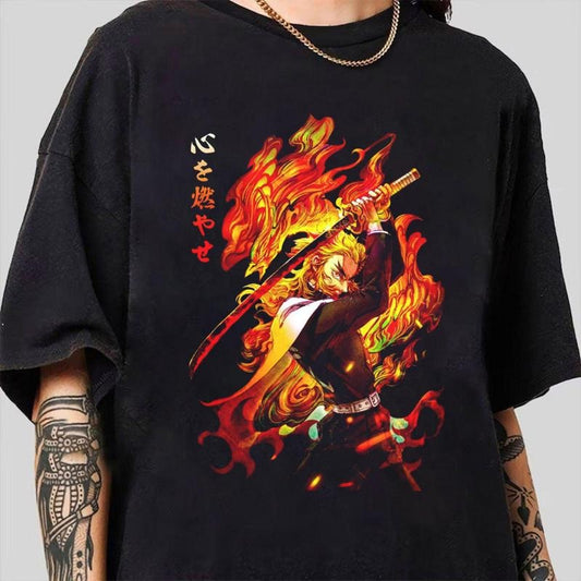 Demon Slayer Kyojuro Rengoku Katana T-Shirt - Graphic Anime Tee in 90s Slayer Style with All Seasons Crew Neck and Pure Cotton Material (Gildan) - Gift for Men and Women Sweatshirt, Hoodie, Comfort Colors