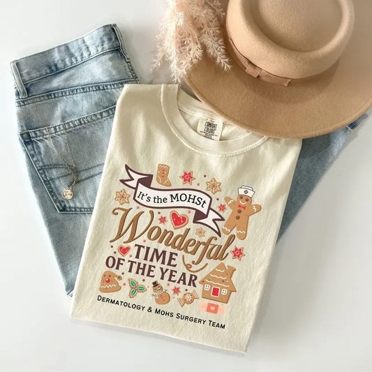 Dermatology and Mohs Surgery Team Holiday Comfort Colors T-shirt, Fun Medical Office Gift, Cute Gingerbread Shirt