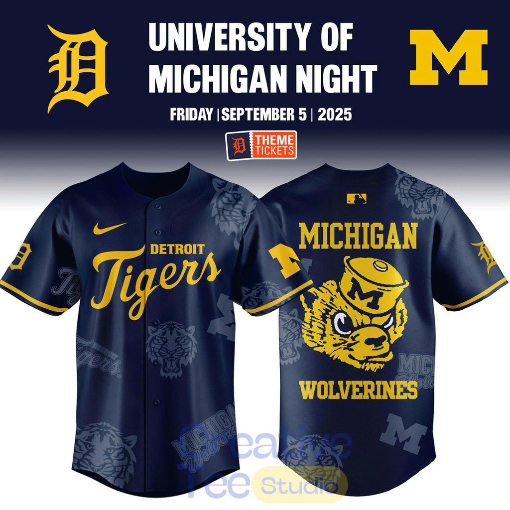 Detroit Tigers x Michigan Wolverines University of Michigan Night Baseball Jersey