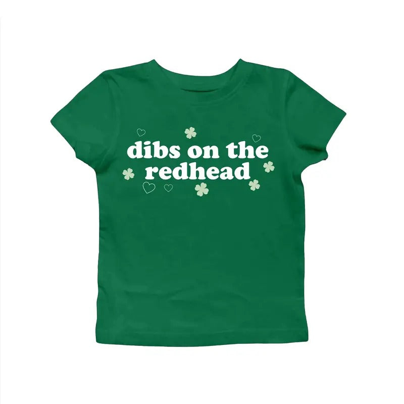Dibs On The Redhead St Patrick's Day Baby Tee for Women,  Baby Tee Funny St Patty Day Shirt for her Green St Paddy Shirt Luck of Irish Day
