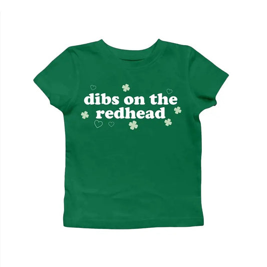 Dibs On The Redhead St Patrick's Day Baby Tee for Women,  Baby Tee Funny St Patty Day Shirt for her Green St Paddy Shirt Luck of Irish Day