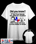 Did you know if Ted Cruz leaves his state for vacation then Texas will have 6 more weeks of winter shirt