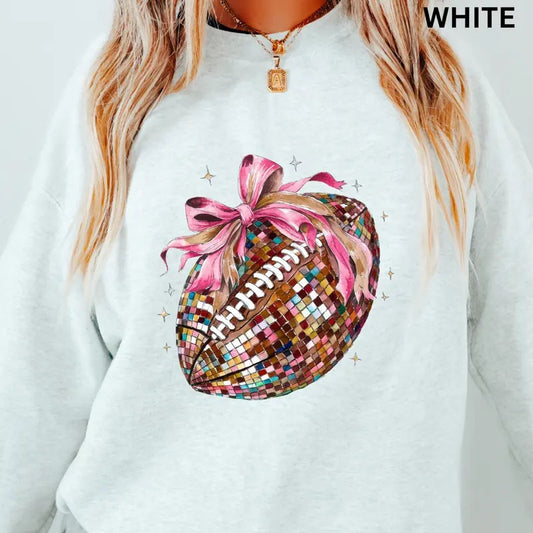 Disco Football Bow Sweatshirt, Football Bow Crewneck, Game Day football Sweatshirt, Womens Sweatshirt, Sports Crewneck, vintage football Sweatshirt