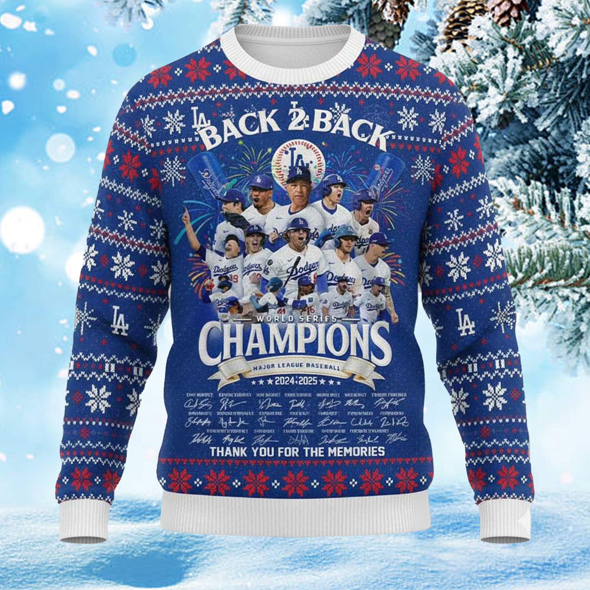 Dodgers Back-to-Back Champions 2025 Ugly Christmas Sweater
