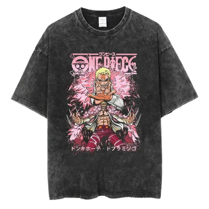 Doflamingo Tshirt,One Piece T-Shirt, One Piece Merch, One Piece Clothing, Unisex Premium Vintage Washed T-Shirt, Manga Anime T-Shirt Menswear Top