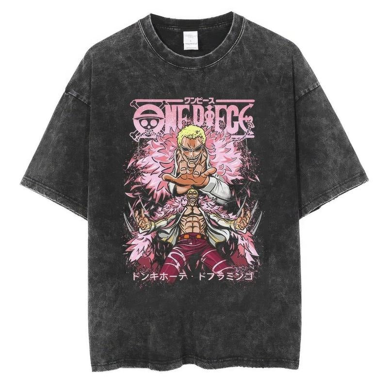 Doflamingo Tshirt,One Piece T-Shirt, One Piece Merch, One Piece Clothing, Unisex Premium Vintage Washed T-Shirt, Manga Anime T-Shirt Menswear Top Underwear Streetwear