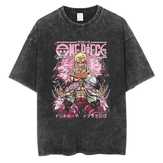 Doflamingo Tshirt,One Piece T-Shirt, One Piece Merch, One Piece Clothing, Unisex Premium Vintage Washed T-Shirt, Manga Anime T-Shirt Menswear Top Underwear Streetwear