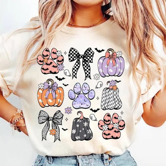 Dog Mom Halloween Coquette Shirt, Fall pumpkins Sweatshirt, Halloween pumpkin, Halloween Coquette Bow, Dog mom  Shirt Unisex Cotton Shirt - Fit, Fabric