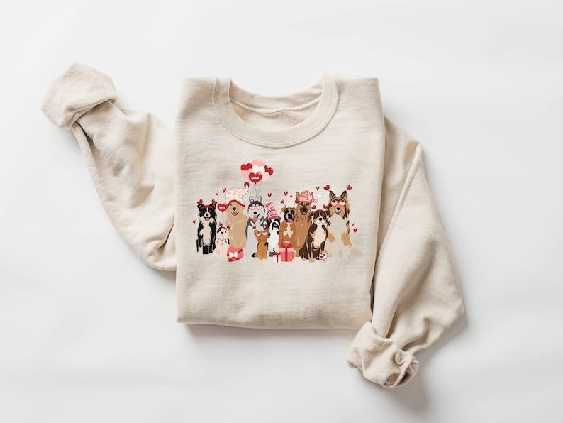Dogs Sweatshirt, Dog Lover Sweater, Womens Valentines Sweatshirt, Valentines Dog Gift, Cute Gift for Dog Lover, Dog Mom Shirt  Hoodie and Sweater; T-shirt Cotton Polyester Womenswear Light Womenswear Light Solid Tops