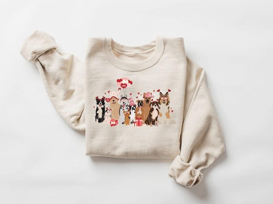 Dogs Sweatshirt, Dog Lover Sweater, Womens Valentines Sweatshirt, Valentines Dog Gift, Cute Gift for Dog Lover, Dog Mom Shirt  Hoodie and Sweater; T-shirt Cotton Polyester Womenswear Light Womenswear Light Solid Tops