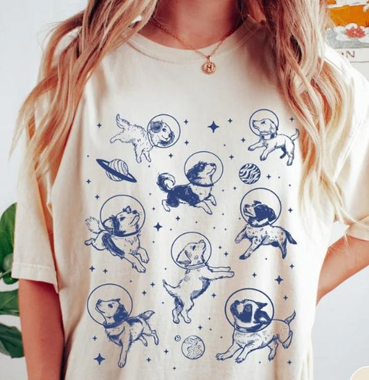 Dogs in Space Shirt,  Oversized Shirt, Aesthetic Graphic Retro Vintage T Shirt, Dog Lover Gift