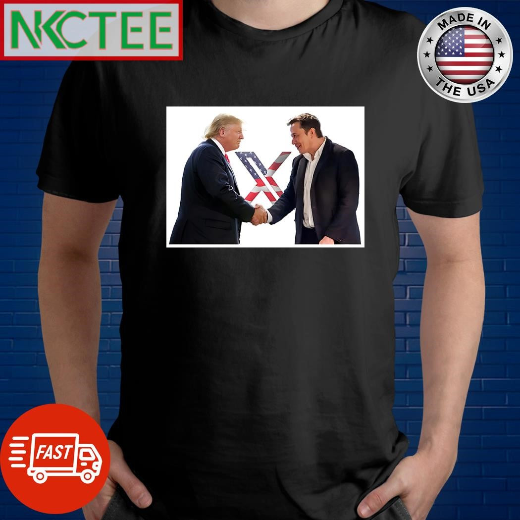 Donald Trump shakes hands with Elon Musk X Flag of the United States shirt