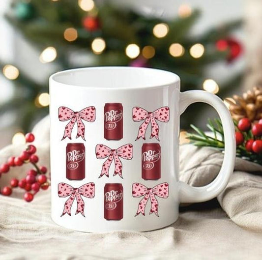 Dr Pepper Coquette Bow Coffee Mug Retro Soda-Inspired Pink Mug Perfect for Fans
