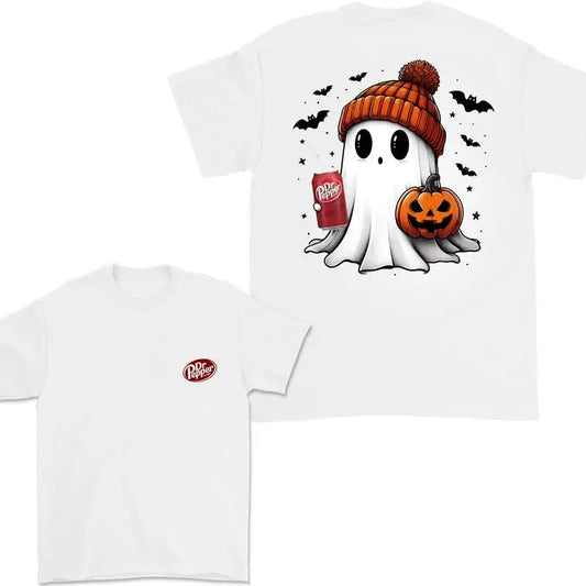 Dr Pepper Ghost Cute Halloween 2 Sided T-Shirt, Dr Pepper Halloween Shirt For Men And Women, Halloween Cute Ghost Trendy Shirt, Full Color, Classic Fashion, Tee Print