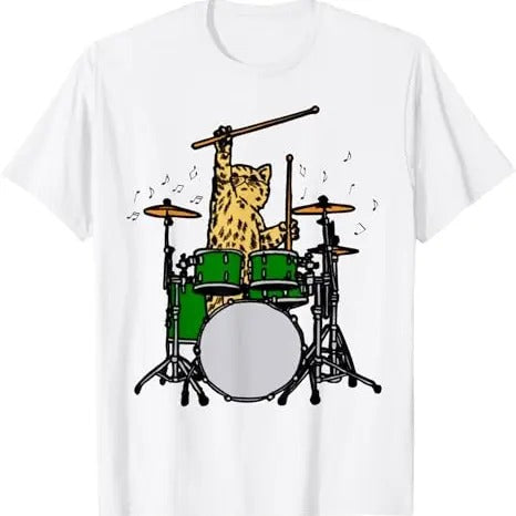 Drummer Cat Music Lover Musician Playing The Drums T-Shirt Menswear Top Streetwear Crewneck