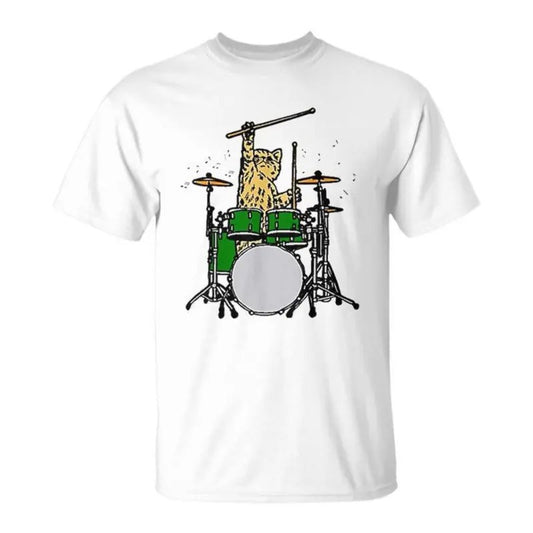 Drummer Cat Music Lover Musician Playing The Drums T-Shirt T-Shirt