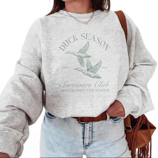 Duck Season Survivor Waterfowl 2025 Hunting Duck Sweatshirt Retro Vintage Hunting Bestfriend Gift Abandoned Wives Hunting Unisex Cotton Womenswear