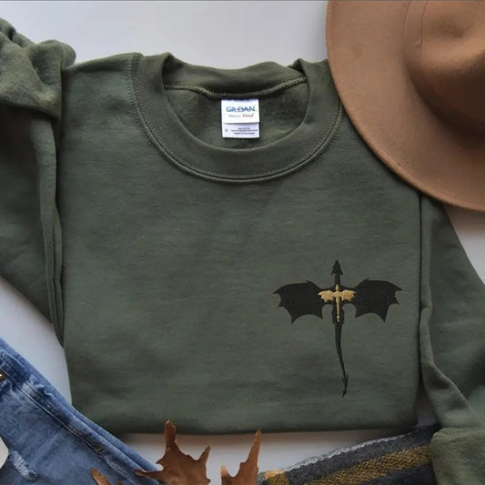 EMBROIDERED Basgiath War College Sweatshirt, Fourth Wing Dragon Rider Violet Sorrengail Xaden Riorson Fantasy Bookish Empyrean Series Shirt