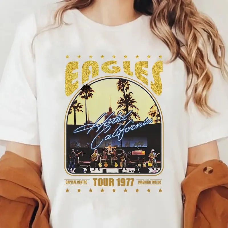 Eagles Hotel California 1977 Tour Rock Concert Music Band T-Shirt Unisex, Vintage Shirt