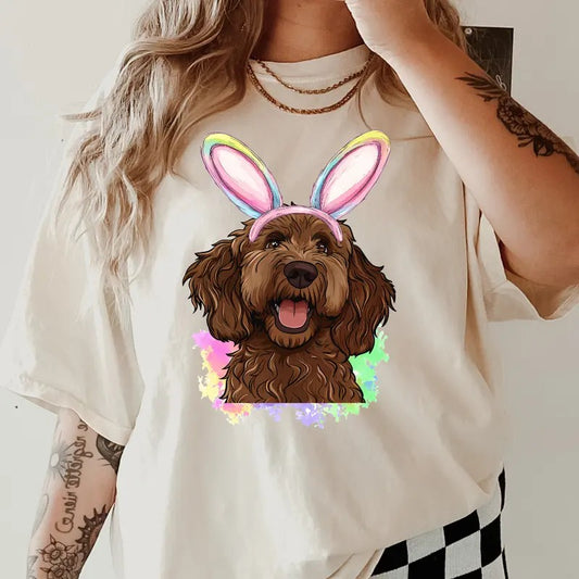 Easter Brown Labradoodle  Shirt ~ Unisex Apparel Relaxed Fit Printed In The USA Clothing Womenswear Casual Comfort Cotton