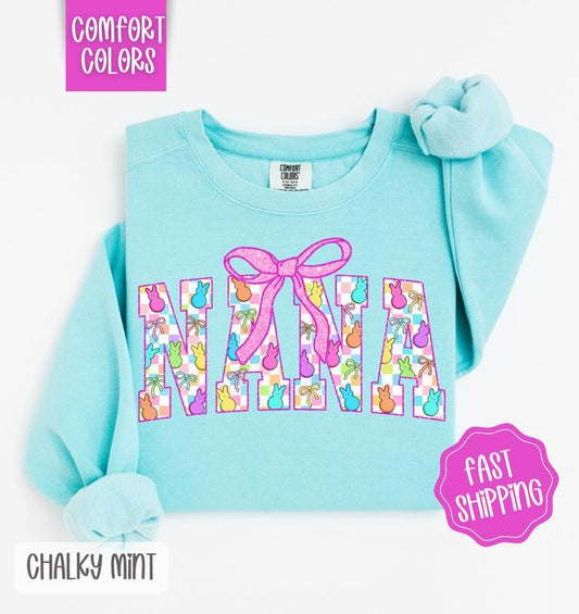 Easter Peep Nana Comfort Colors Sweatshirt, Cute Easter Women's Crewneck, Trendy Grandma Sweater, Gift for Her