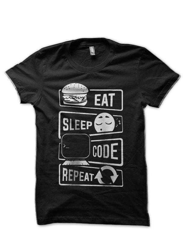 Eat Sleep Code Repeat Black T-Shirt Hoodie, Sweatshirt | CoreVibeTees.com