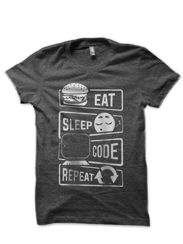 Eat Sleep Code Repeat Charcoal Grey T-Shirt Hoodie, Sweatshirt | CoreVibeTees.com