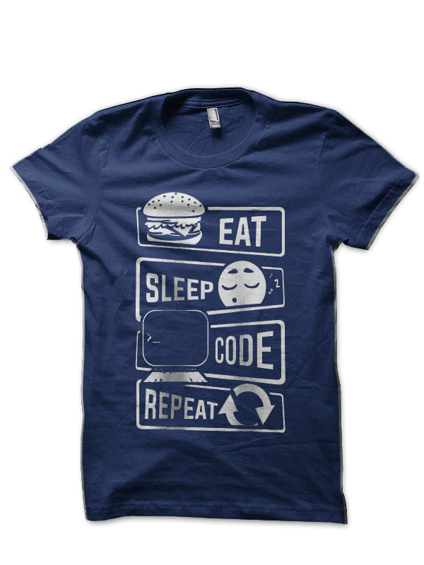 Eat Sleep Code Repeat Navy Blue T-Shirt Hoodie, Sweatshirt | CoreVibeTees.com
